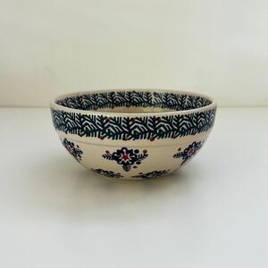 WIZA Polish Pottery Dark Blue Pine Branch Snowflake Stoneware Bowl